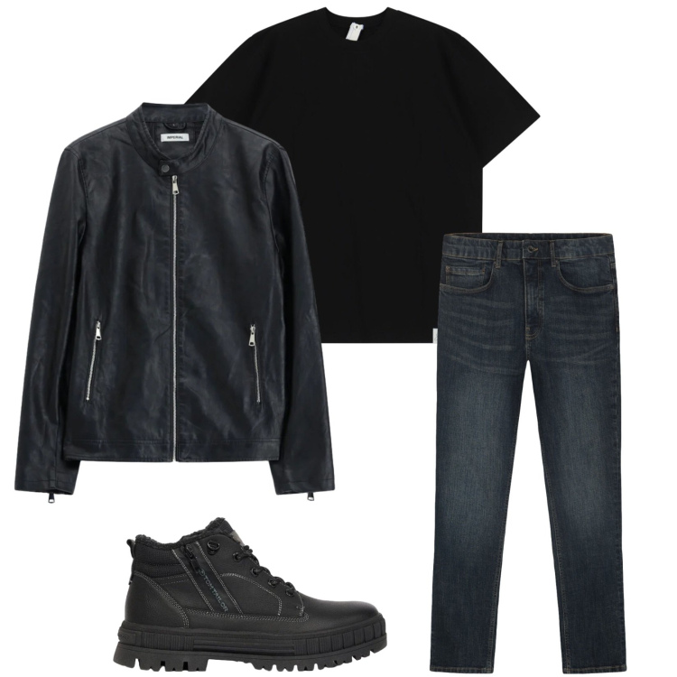Outfit uomo - Total look #2471770. Stile Urban per Tutti i giorni. Abbinamento con giacche, t-shirt, jeans, stivali e stivaletti.