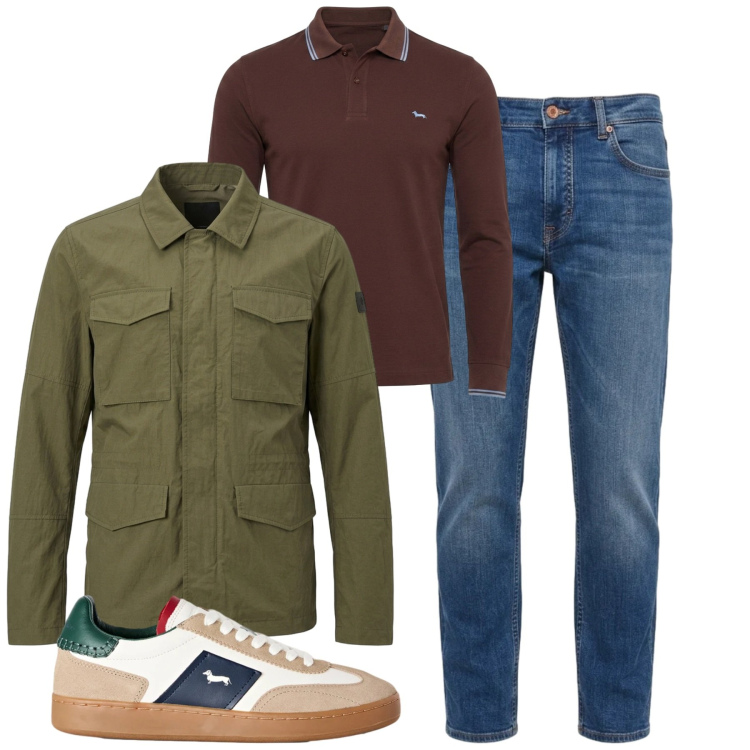 Outfit uomo - Fall. Stile Casual per Tutti i giorni. Abbinamento con jeans, polo, sneakers, cappotti.