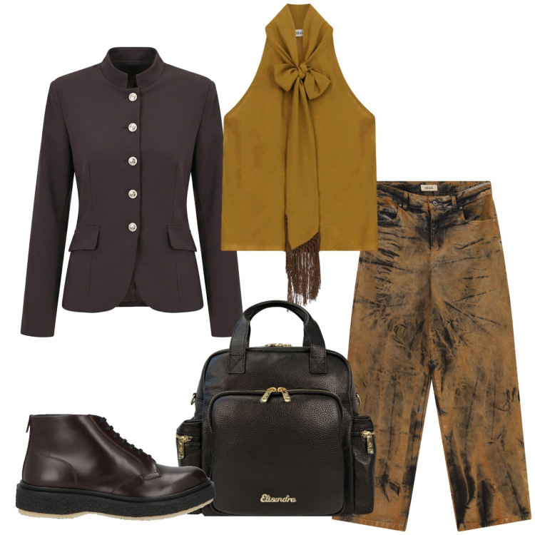 Outfit donna - Il jeans molto particolare. Stile Urban per Ufficio. Abbinamento con stivaletti, top, jeans, blazer, zaini.