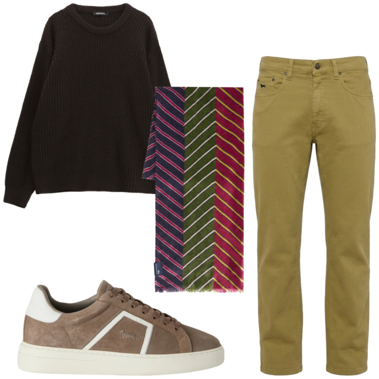 Outfit uomo - Total look #2471778. Stile Casual per Tutti i giorni. Abbinamento con jeans, sneakers, sciarpe, maglieria.