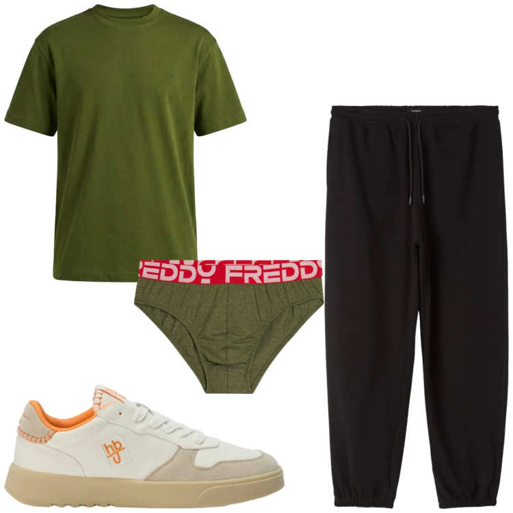 Outfit uomo - Total look #2471783. Stile Casual per Sport. Abbinamento con sneakers, t-shirt, pantaloni, slip.