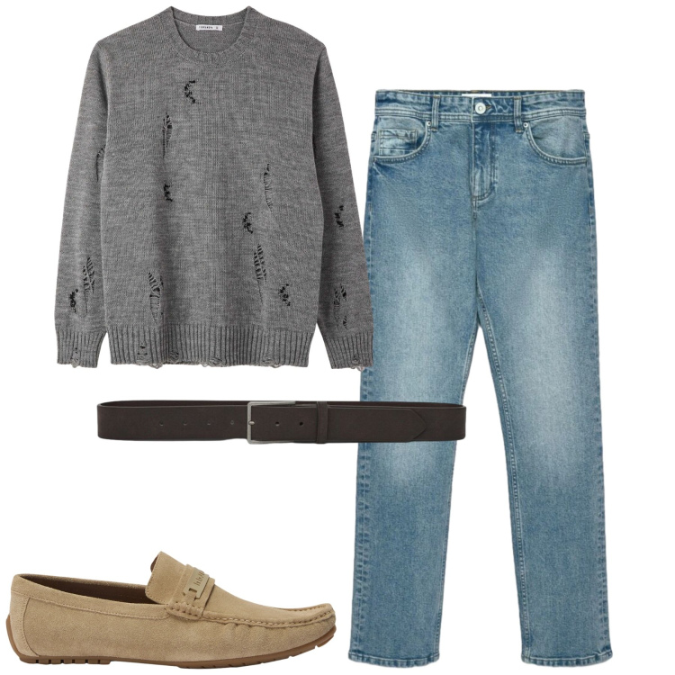 Outfit uomo - Total look #2471790. Stile Casual per Tutti i giorni. Abbinamento con scarpe stringate, maglieria, cinture, jeans dritti.