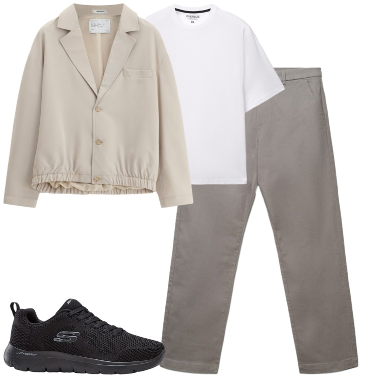 Outfit uomo - City. Stile Casual per Tutti i giorni. Abbinamento con sneakers, giacche, t-shirt, pantaloni chino.