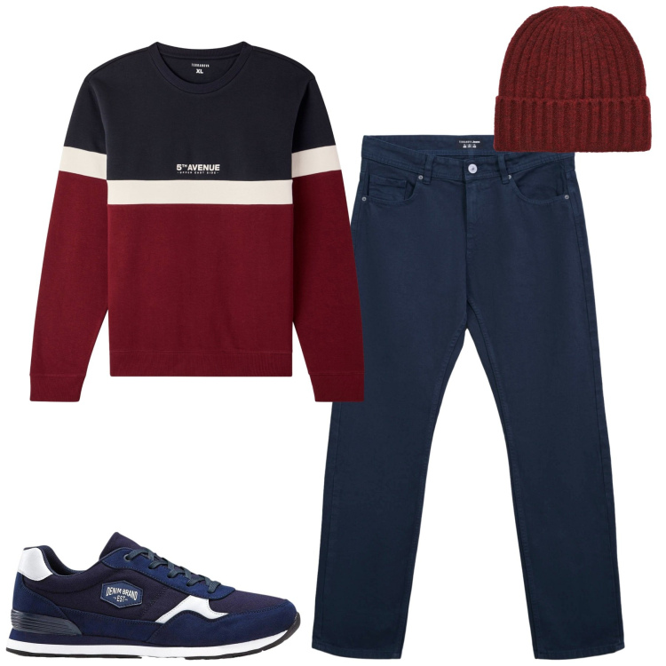 Outfit uomo - Fall. Stile Casual per Tutti i giorni. Abbinamento con sneakers, jeans dritti, felpe, berretti.