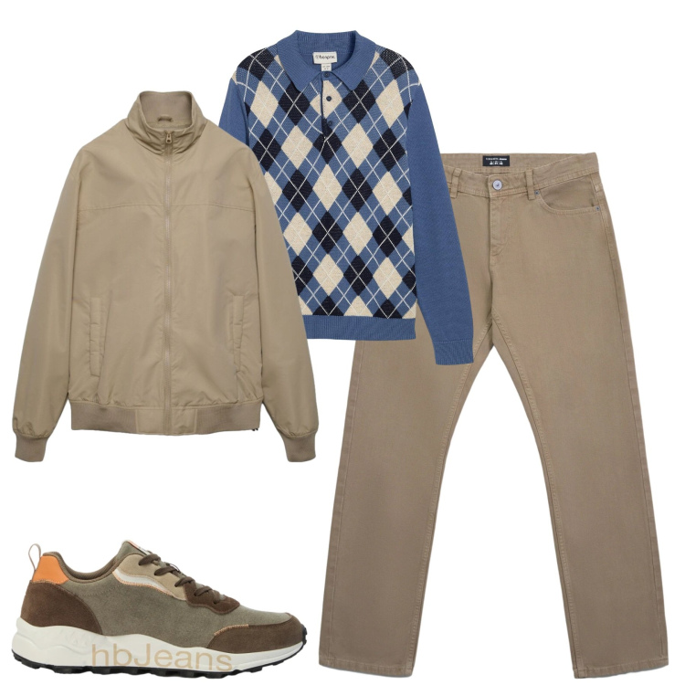 Outfit uomo - City. Stile Casual per Tutti i giorni. Abbinamento con maglieria, sneakers, jeans, bomber.