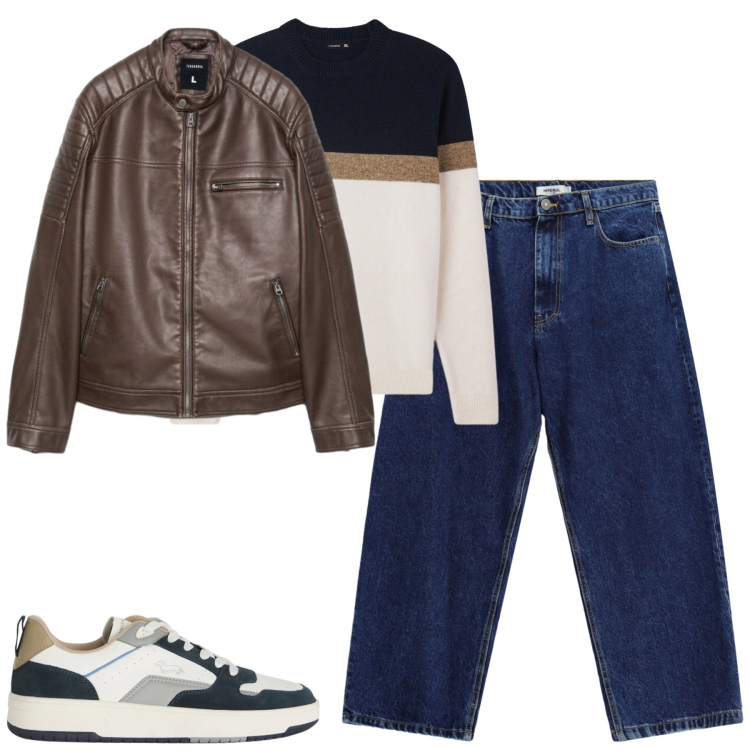 Outfit uomo - Autunno. Stile Casual per Tutti i giorni. Abbinamento con sneakers, jeans, maglieria, giacche.