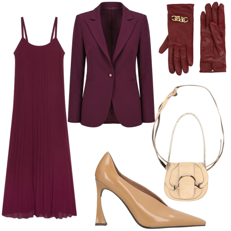 Outfit donna - Wine survivor. Stile Casual per Serata fuori. Abbinamento con décolleté, marsupi, guanti, blazer, vestiti lunghi.