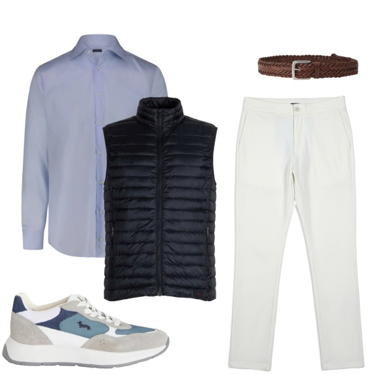 Outfit uomo - Nicola. Stile Casual per Tutti i giorni. Abbinamento con sneakers, cinture, camicie, pantaloni, piumini.