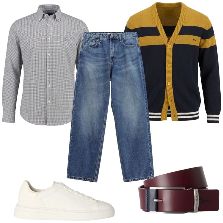 Outfit uomo - Total look #2471908. Stile Casual per Tutti i giorni. Abbinamento con cinture, cardigans, camicie, sneakers, jeans.