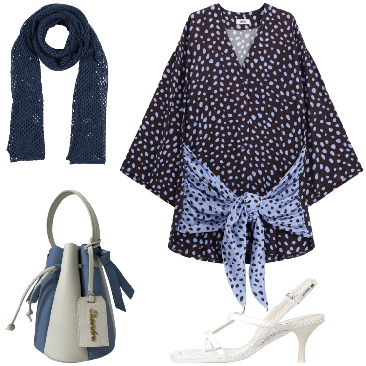 Outfit donna - Total look #2471957. Stile Chic per Serata fuori. Abbinamento con infradito, sciarpe, vestiti corti, borse a secchiello.