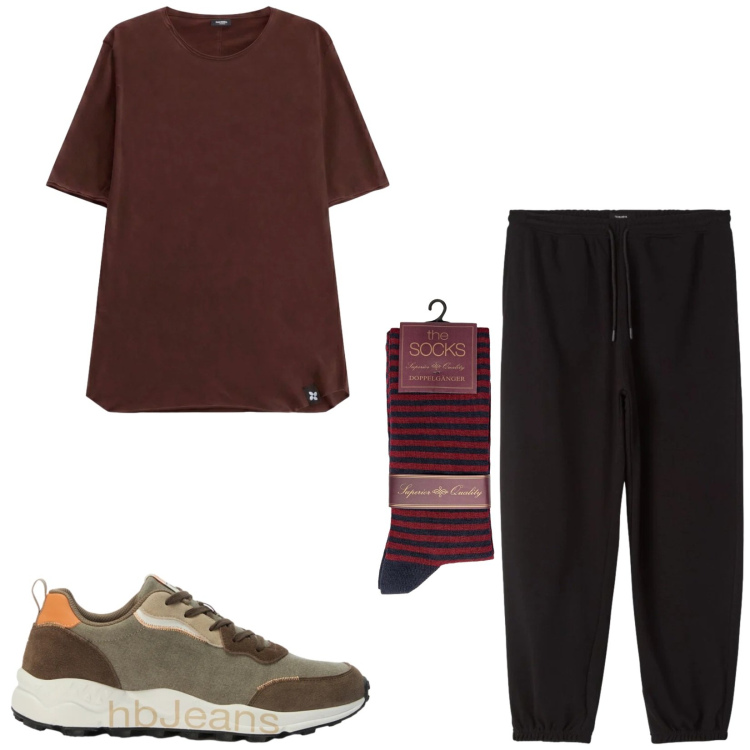 Outfit uomo - Total look #2471969. Stile Casual per Tutti i giorni. Abbinamento con sneakers, t-shirt, calzini, pantaloni.