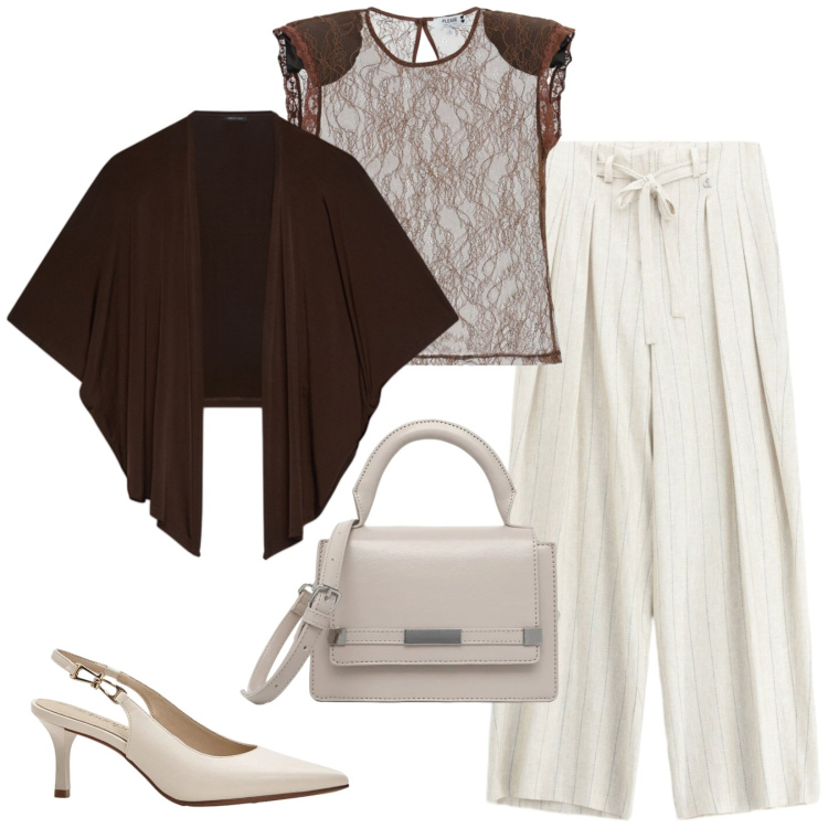 Outfit donna - Total look #2472000. Stile Chic per Cerimonia. Abbinamento con décolleté, pantaloni a palazzo, borse a tracolla, top, blazer.
