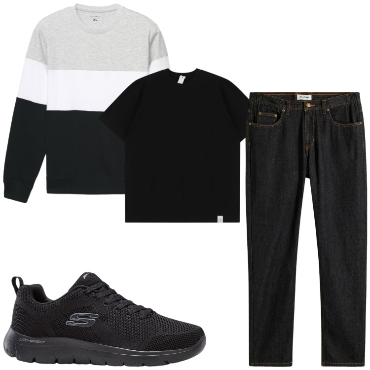 Outfit uomo - Total look #2472002. Stile Urban per Tutti i giorni. Abbinamento con jeans dritti, sneakers, t-shirt, felpe.