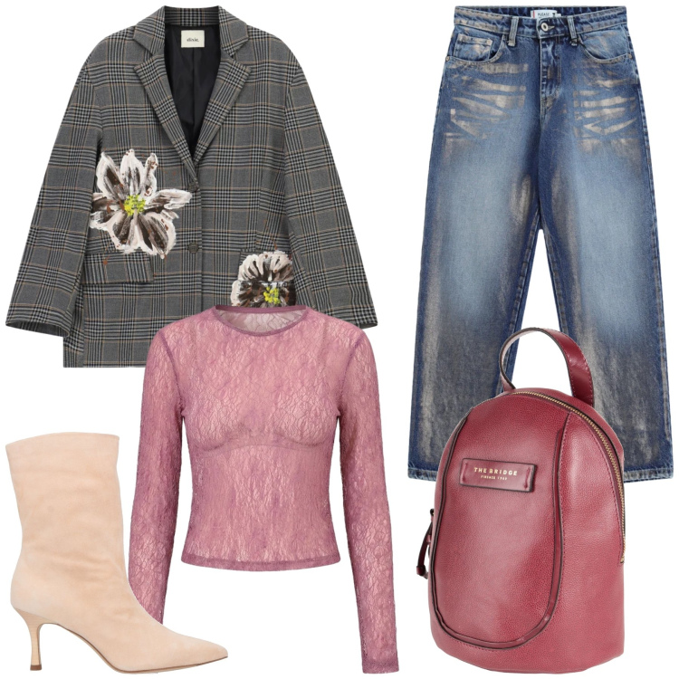 Outfit donna - Rebecca. Stile Casual chic per Tutti i giorni. Abbinamento con stivaletti, zaini, jeans, blazer, top.