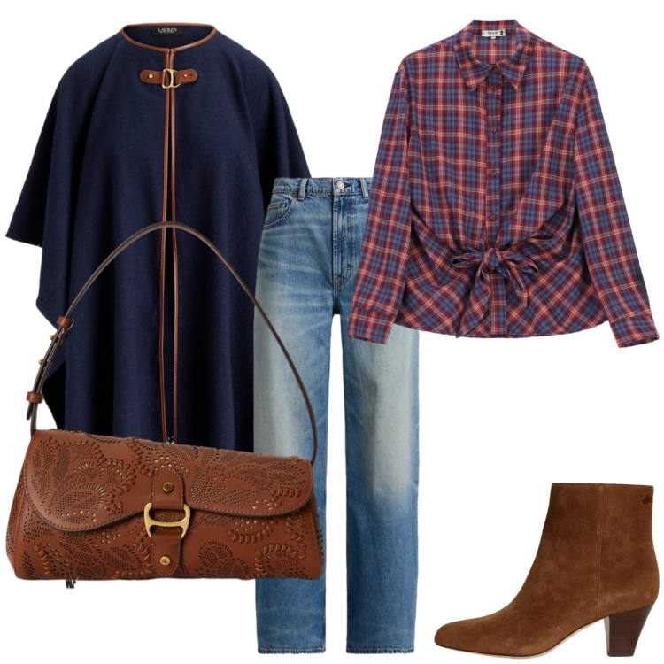 Outfit donna - Tartan special. Stile Mannish per Tutti i giorni. Abbinamento con camicie, borse a spalla, jeans, stivaletti, cappe.