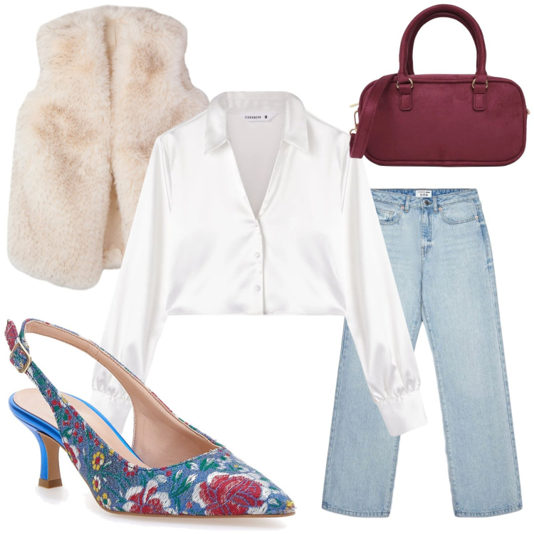Outfit donna - In ufficio curvy chic by Terranova. Stile Casual chic per Ufficio. Abbinamento con camicie, borse a tracolla, jeans dritti, piumini, décolleté.