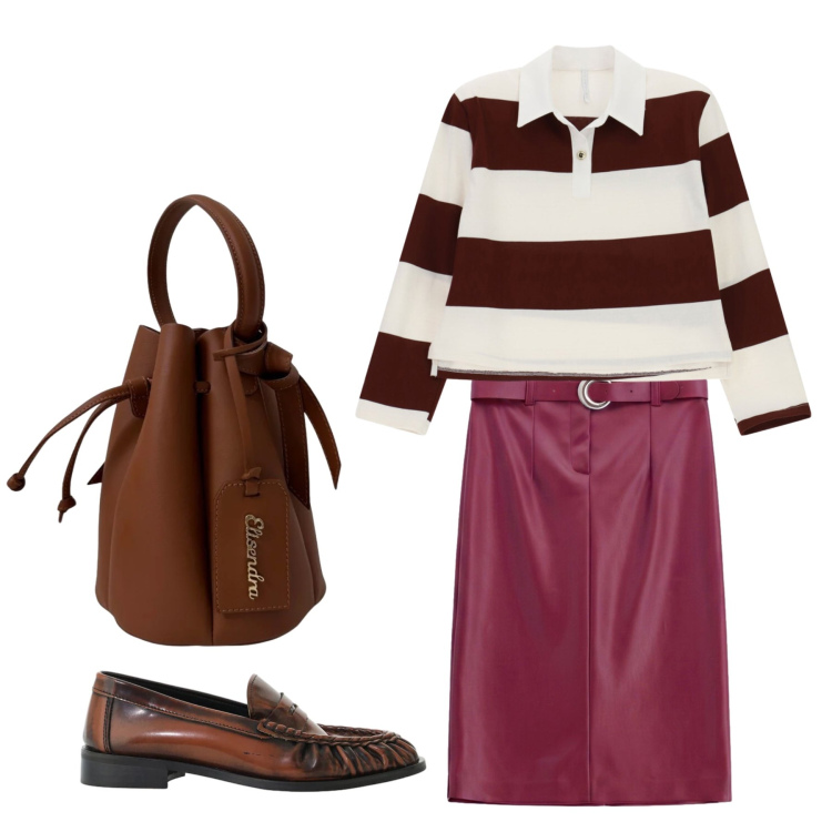Outfit donna - Settembre. Stile Casual chic per Tutti i giorni. Abbinamento con gonne longuette, mocassini, maglieria, borse a secchiello.