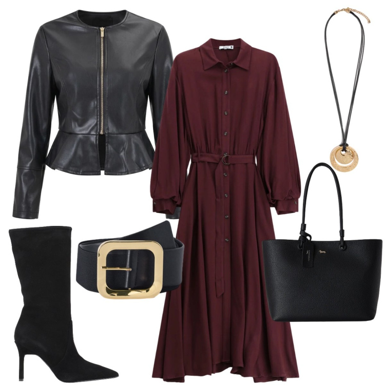 Outfit donna - Il vestito chemisier. Stile Chic per Tutti i giorni. Abbinamento con stivali, shopping bag, giacche, vestiti chemisier, cinture, ciondoli.