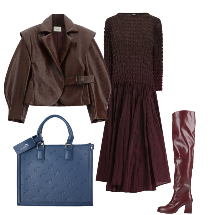 Outfit donna - Il bomber con l\'abito romantico. Stile Urban per Ufficio. Abbinamento con stivali sopra il ginocchio, borse a mano, vestiti lunghi, bomber.