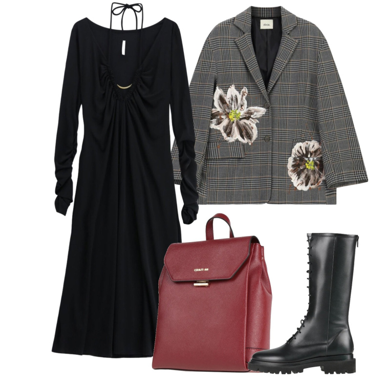 Outfit donna - Il blazer ricamato. Stile Casual per Ufficio. Abbinamento con zaini, stivali, vestiti midi/longuette, blazer.