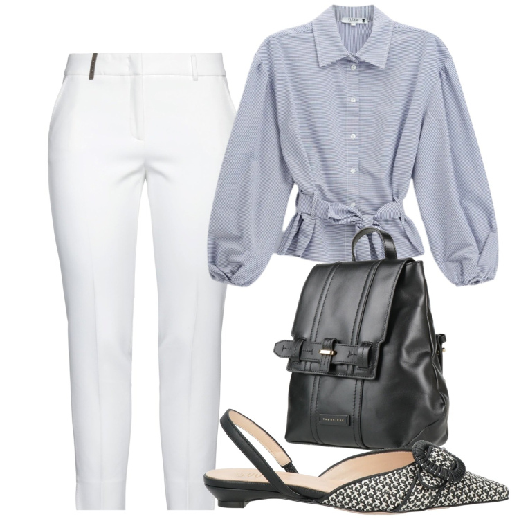 Outfit donna - Aperitivo di settembre. Abbinamento con pantaloni, ballerine, zaini, camicie.