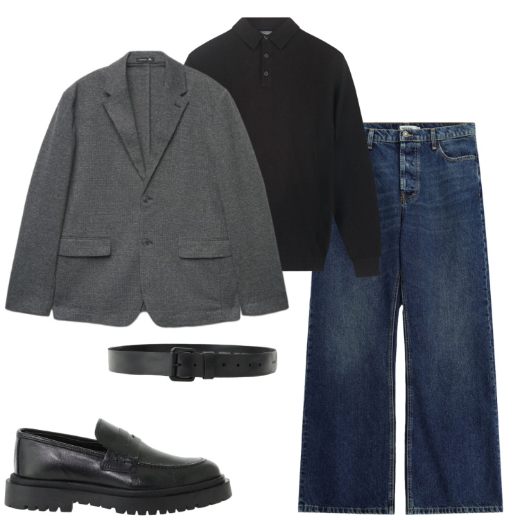 Outfit uomo - City. Stile Casual per Tutti i giorni. Abbinamento con jeans, scarpe stringate, cinture, polo, giacche.