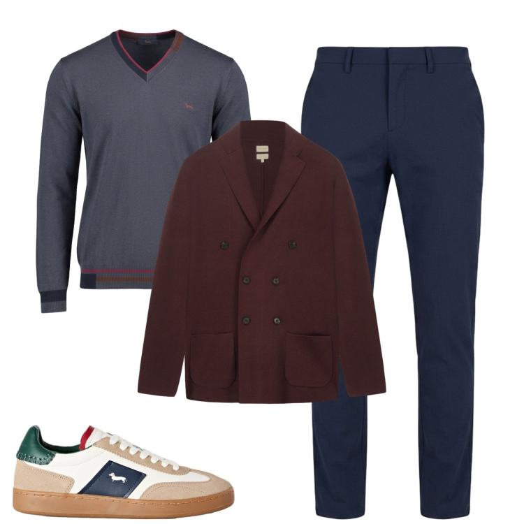 Outfit uomo - City. Stile Casual per Tutti i giorni. Abbinamento con sneakers, maglieria, pantaloni chino, cardigans.