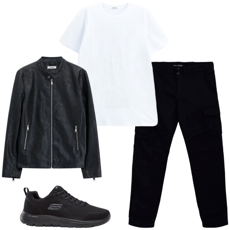 Outfit uomo - Total look #2472207. Stile Urban per Serata speciale. Abbinamento con sneakers, giacche, t-shirt, pantaloni cargo.