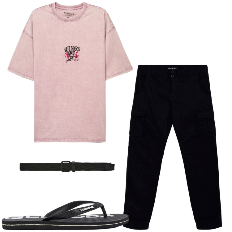 Outfit uomo - Total look #2472217. Stile Casual per Tutti i giorni. Abbinamento con pantaloni cargo, cinture, t-shirt, sandali.