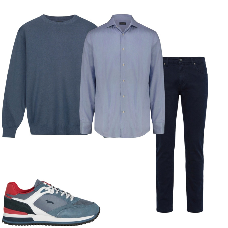 Outfit uomo - Giornata di libertà. Stile Urban per Tutti i giorni. Abbinamento con sneakers, pantaloni, camicie, maglieria.