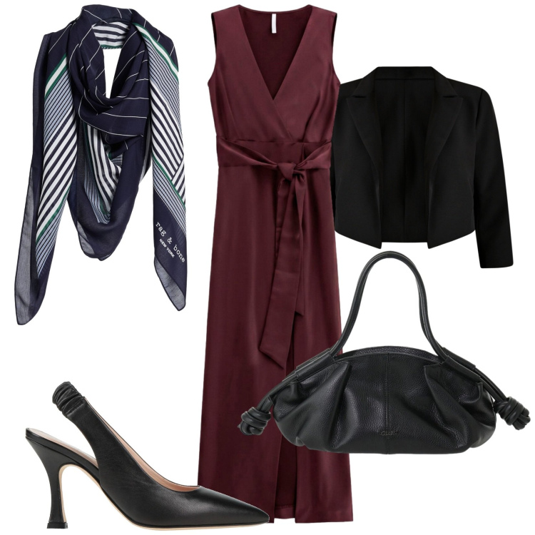 Outfit donna - Total look #2472299. Stile Chic per Cerimonia. Abbinamento con sciarpe, décolleté, vestiti lunghi, borse a mano, bolero.