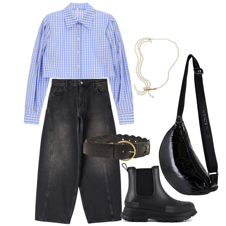 Outfit donna - Settembre. Stile Casual per Ufficio. Abbinamento con camicie, collane, cinture, jeans, borse a tracolla, stivali.