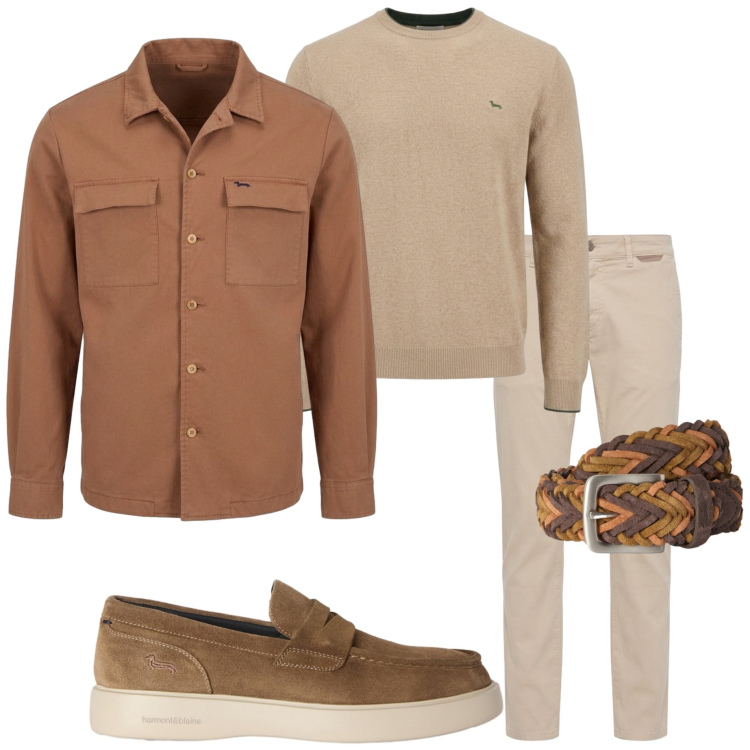 Outfit uomo - Toni neutri e terracotta. Stile Urban per Tutti i giorni. Abbinamento con pantaloni, scarpe stringate, maglieria, cappotti, cinture.