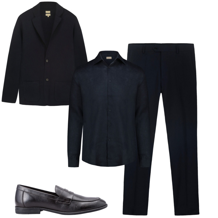 Outfit uomo - Dark blue. Stile Business/Elegante per Tutti i giorni. Abbinamento con pantaloni, scarpe stringate, camicie, cardigans.