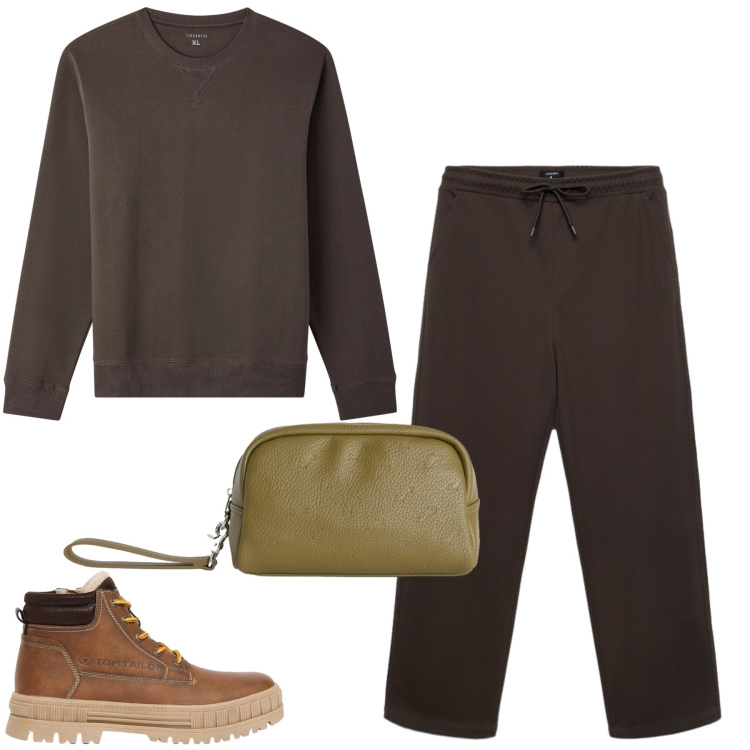 Outfit uomo - Terranova. Stile Casual per Tutti i giorni. Abbinamento con borse sportive, felpe, pantaloni, stivali e stivaletti.