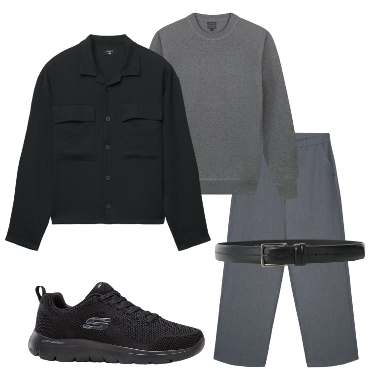 Outfit uomo - Layering urbano. Stile Urban per Tutti i giorni. Abbinamento con sneakers, cinture, maglieria, pantaloni, cappotti.
