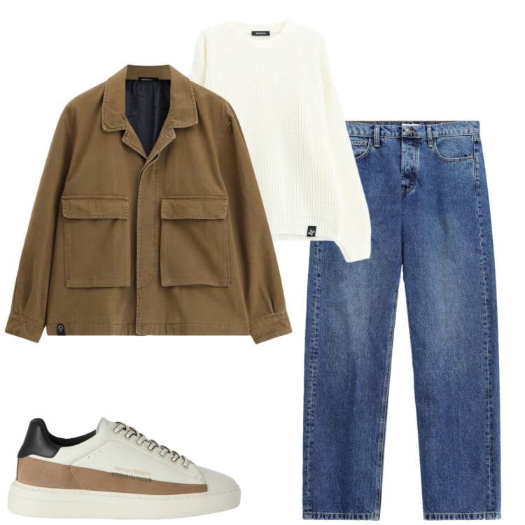 Outfit uomo - City. Stile Casual per Tutti i giorni. Abbinamento con sneakers, jeans, cappotti, maglieria.