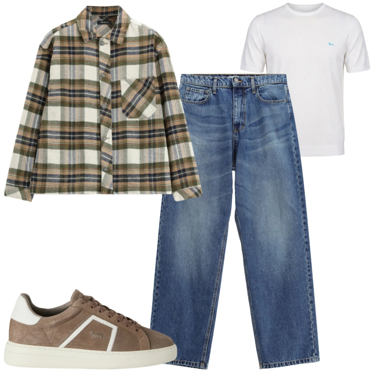 Outfit uomo - City. Stile Casual per Tutti i giorni. Abbinamento con sneakers, t-shirt, jeans, camicie.