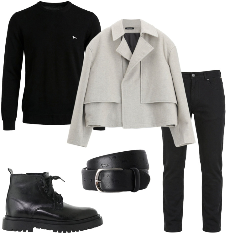 Outfit uomo - Layering urbano. Stile Urban per Tutti i giorni. Abbinamento con maglieria, cinture, pantaloni, giacche, anfibi.