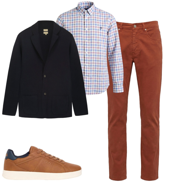 Outfit uomo - City. Stile Casual per Tutti i giorni. Abbinamento con sneakers, pantaloni, camicie, cardigans.