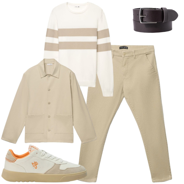 Outfit uomo - Fall. Stile Casual per Tutti i giorni. Abbinamento con sneakers, cinture, cappotti, pantaloni chino, maglieria.