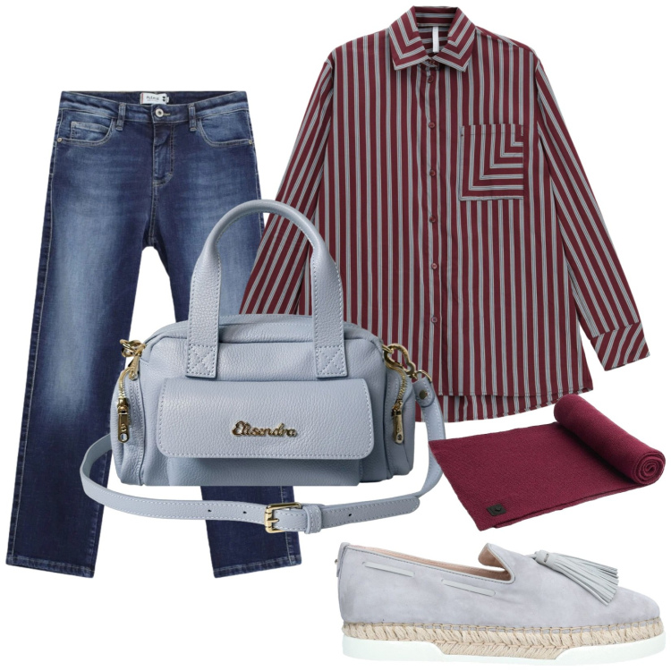 Outfit donna - Total look #2472449. Stile Casual per Tutti i giorni. Abbinamento con espadrillas, camicie, jeans dritti, borse a mano, sciarpe.
