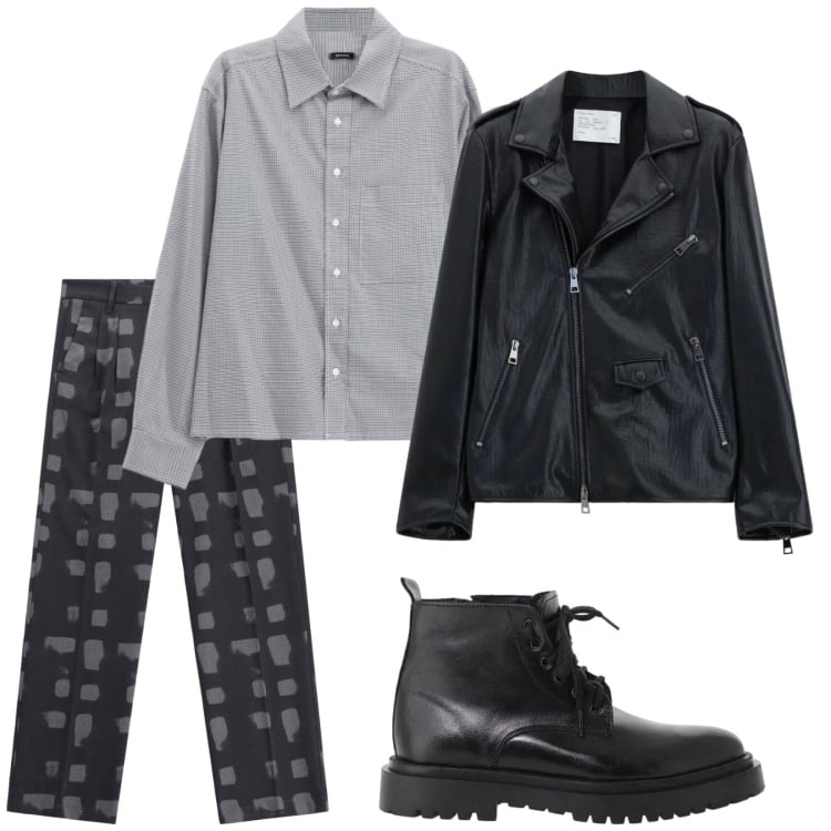 Outfit uomo - Total look #2472457. Stile Biker Rock per Serata speciale. Abbinamento con pantaloni, giacche, camicie, anfibi.