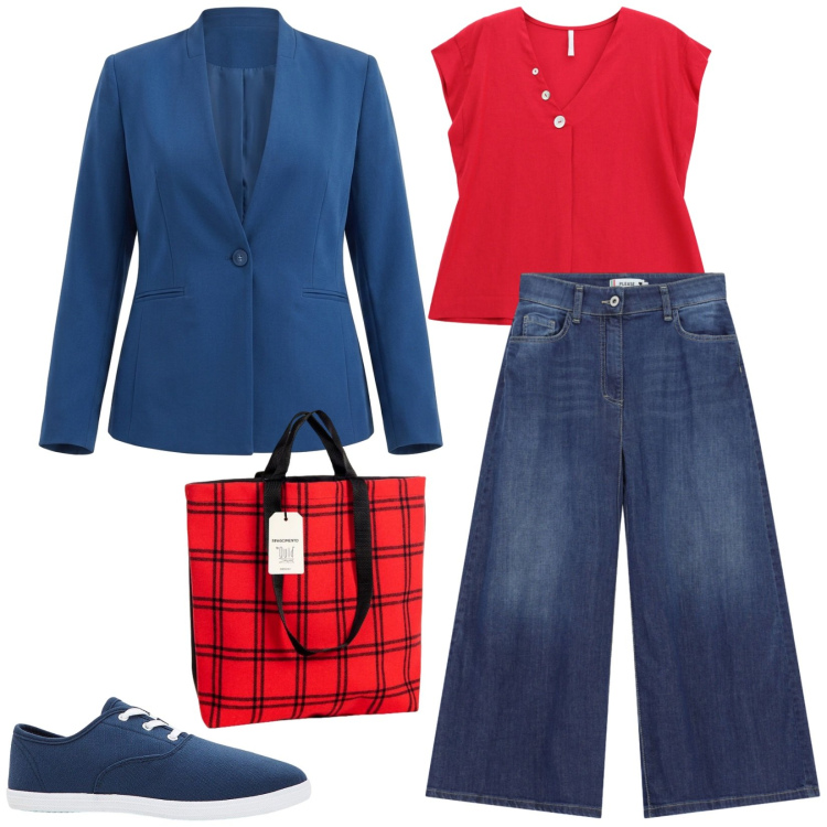 Outfit donna - Total look #2472459. Stile Urban per Tutti i giorni. Abbinamento con sneakers, bluse, borse tote, blazer, gonne.