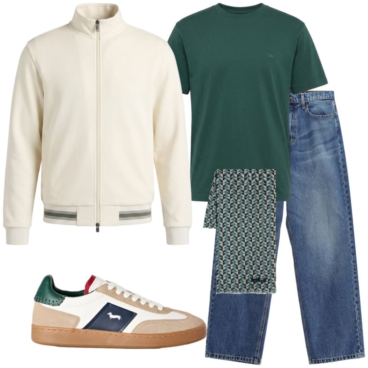 Outfit uomo - Total look #2472489. Stile Urban per Tutti i giorni. Abbinamento con felpe, sneakers, t-shirt, sciarpe, jeans.