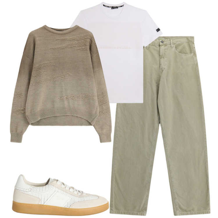 Outfit uomo - Settembre. Stile Casual per Tutti i giorni. Abbinamento con sneakers, maglieria, pantaloni, t-shirt.