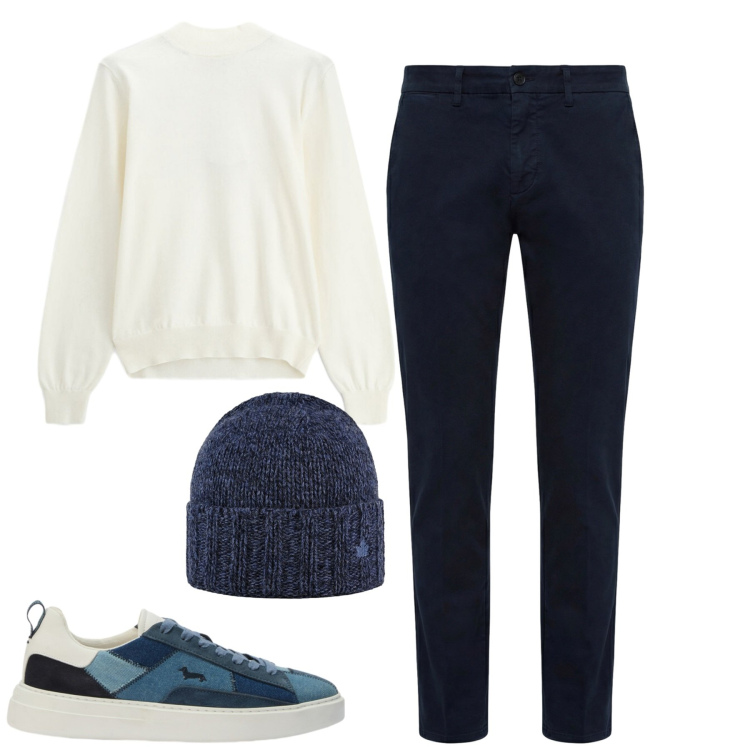 Outfit uomo - Fall. Stile Casual per Tutti i giorni. Abbinamento con pantaloni, sneakers, maglieria, berretti.