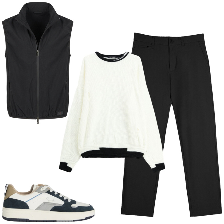 Outfit uomo - City. Stile Casual per Tutti i giorni. Abbinamento con sneakers, maglieria, pantaloni chino, piumini.