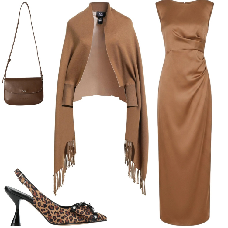 Outfit donna - Total look #2472503. Stile Chic per Cerimonia. Abbinamento con cappe, décolleté, borse a tracolla, vestiti lunghi.