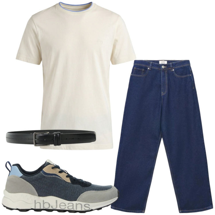 Outfit uomo - Total look #2472505. Stile Casual per Tutti i giorni. Abbinamento con t-shirt, sneakers, cinture, jeans.